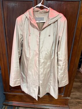 Anne Klein Light Cream Hooded Zip-Front Trench Coat